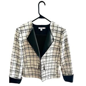Chico’s | Tweed Leather Trim | Moto Blazer Jacket | Women’s Size 6 | NWT